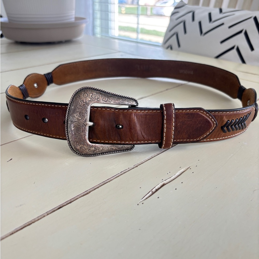 Cavender's Brown Leather Belt Men’s 34 Cross Detail 9750444 - Picture 2 of 8